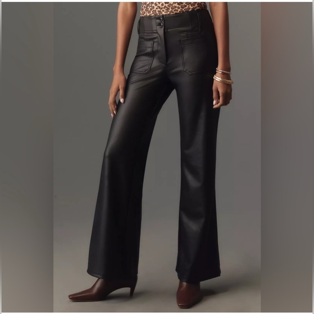 Anthropologie NEW Maeve FAUX LEATHER HIGH-RISE WIDE-LEG FLARE pants fall